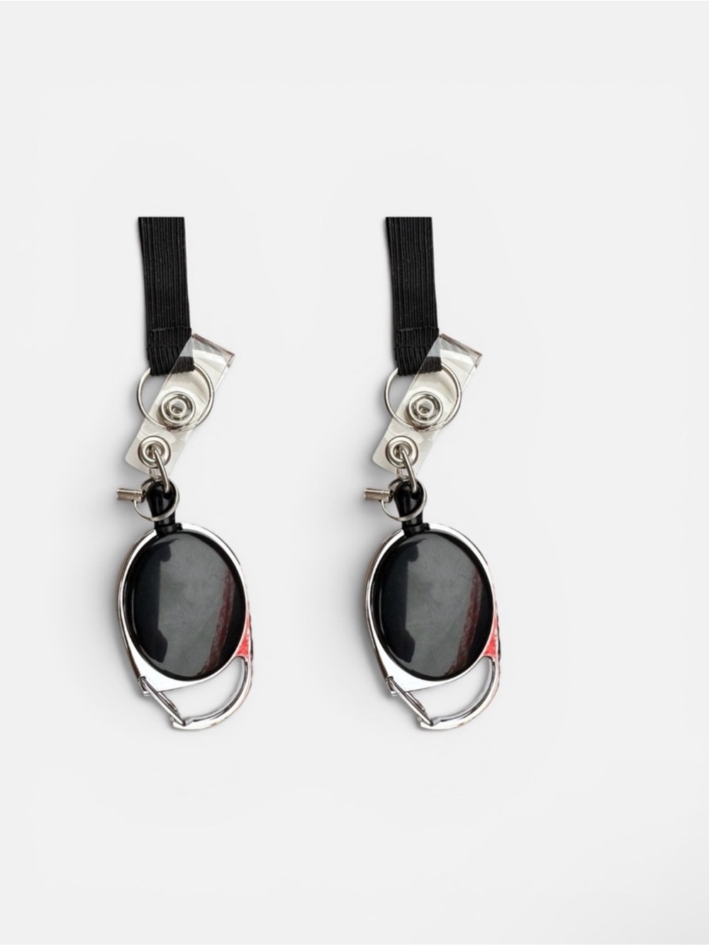 Black Oval Retractable Badge Reel Pair with Silver Hardware - Set of 2